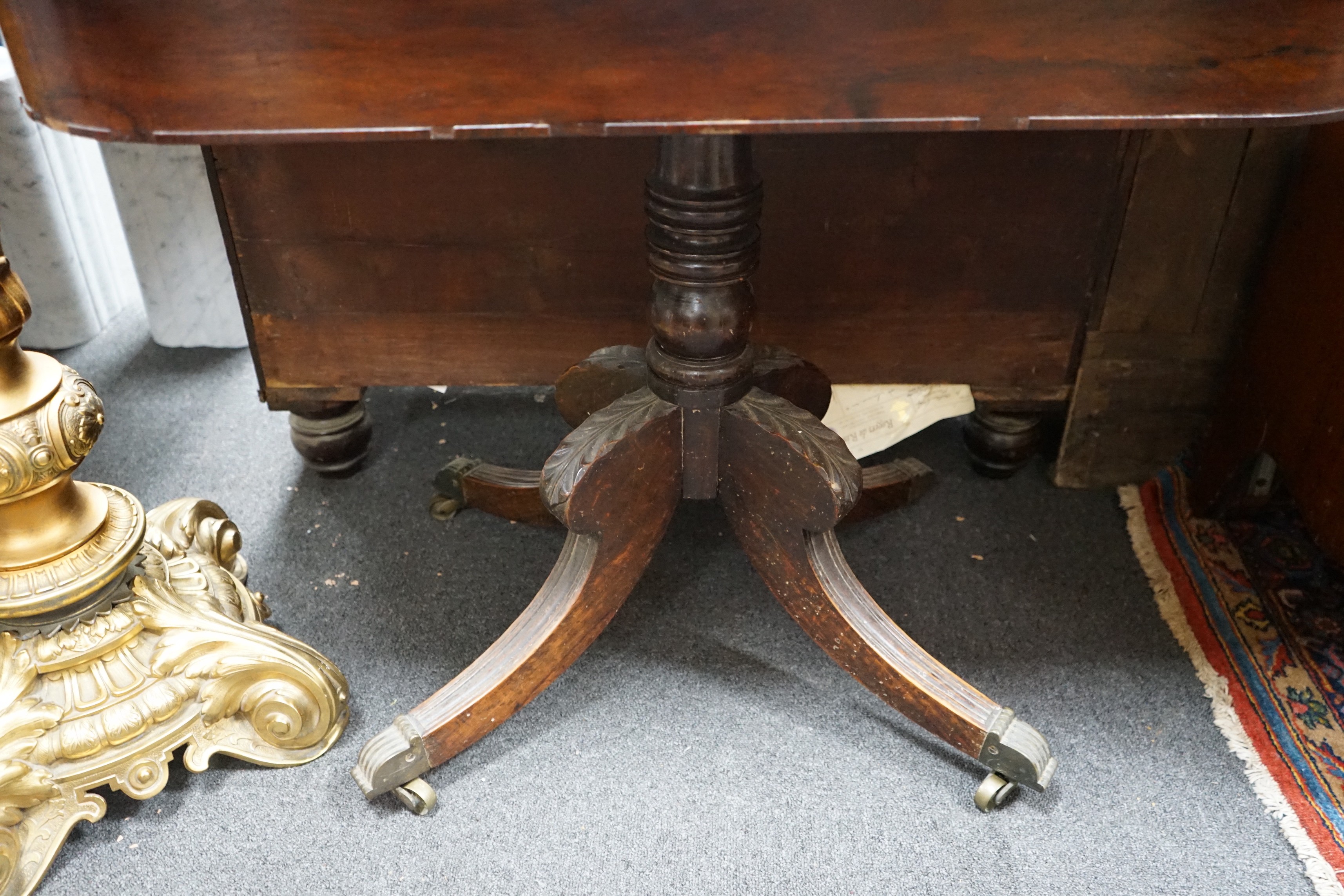 A Regency rosewood D shaped folding tea table, width 91cm, depth 45cm, height 72cm